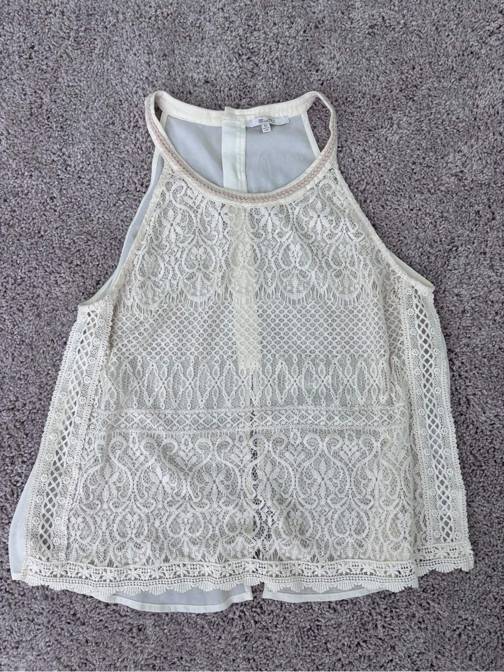 Miss Me Cream Sheer Lace Halter Tank